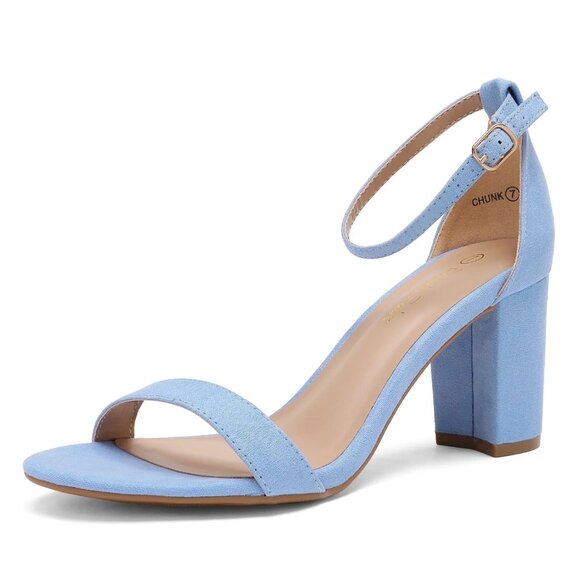 Dream Pairs Size 10 Sandals Blue Suede Ankle Strap 3in Chunky Heel Open Toe - Picture 1 of 9
